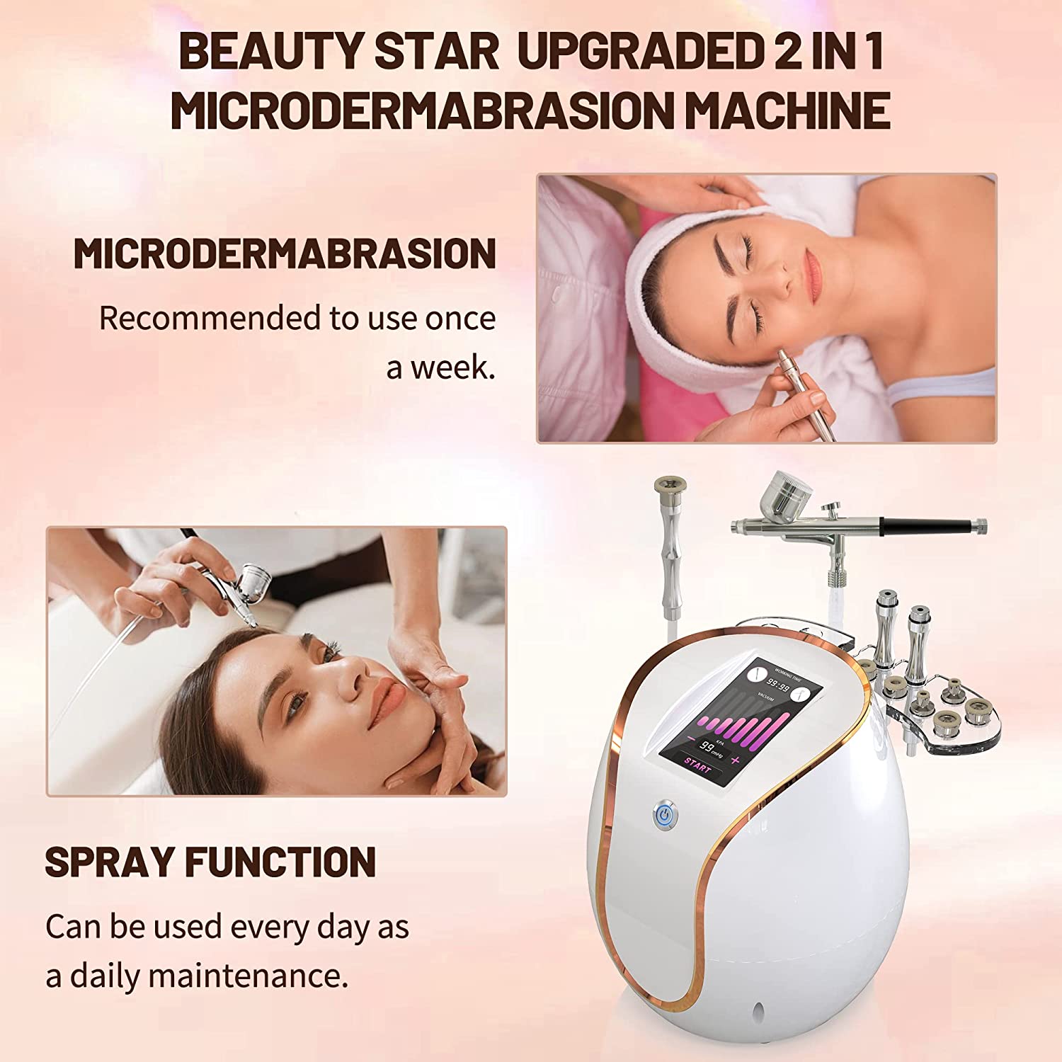 Beauty Star Microdermabrasion Machine with Spray Gun, Professional Home Use Facial Beauty Salon Equipment Strong Suction Power 65-68cmhg - Image 6